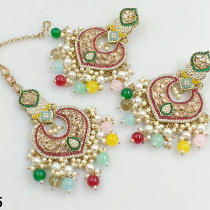 MOTIPEARL CHANDBALI, boucles d'oreilles plaquées or indien, boucles d'oreilles traditionnelles pendantes et tonifiantes, ensemble de boucles d'oreilles et de mangtikka pour femmes et filles - Product Image 1