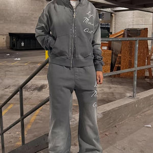 Custom Hooded Casual Acid Wash Unisex Tracksuit Breathable <b>Eco</b>-Friendly Fitness Sportswear Solid Printed with Logo for Summer - Product Image 2