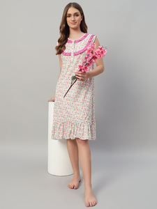 Camisón de Encaje 100% Algodón para Mujer, Largo Completo, Manga Larga, Tela Transpirable, Cuello con Estampado Floral, Elegante, Primavera Otoño - Product Image 2