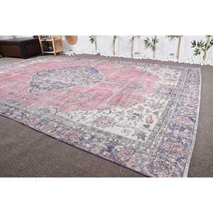 Alfombra Turca Extra Grande de 7,4x11,8 pies, Alfombra de Lana Vintage con Diseño Floral Rosa - Product Image 4