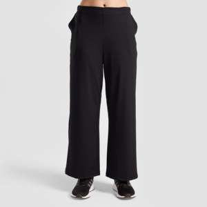 Pantalon évasé décontracté Prism à jambes larges, respirant, noir, en tissu mélangé, tailles XS à XL, avec logo décoratif - Product Image 2