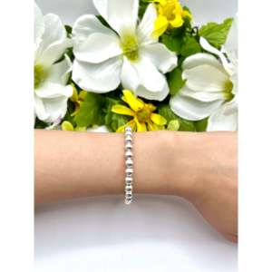 Navajo-Made 6mm Sterling Silver Link <b>Bracelet</b> Strung Ball Pattern Ball Shape Unique Handcrafted Accessory - Product Image 3