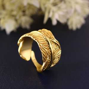New Latest Best Design Boho Feather <b>Ring</b> Brass <b>Rings</b> For Women 18K Gold Plated Leaf <b>Ring</b> <b>Adjustable</b> <b>Ring</b> for Wholesale/OEM/ODM - Product Image 1