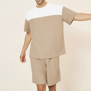 Último diseño moda desgaste impresión verano camiseta conjuntos cortos Casual Color sólido hombres camiseta conjuntos cortos - Product Image 1