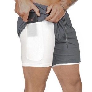 Short d'été double couche respirant à séchage rapide pour hommes Short de sport d'entraînement pour la course à pied Short droit de cinq pouces - Product Image 5