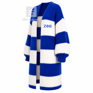 Cardigan long respirant personnalisé Zeta Phi Beta Sorority avec logo brodé sur le devant, bleu et blanc, décontracté, à manches longues, pour femme - Product Image 2