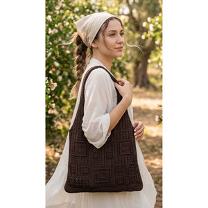 Bolso de Verano Hecho a Mano con Motivo Cuadrado Vintage, Cuero Genuino Bordado, PVC Abierto, Lona y Fieltro para Uso Diario en Invierno, Otoño y Primavera - Product Image 1
