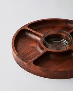 Bandeja de servicio de madera de acacia con cuenco de inmersión de vidrio, plato de aperitivo de madera para decoración del hogar, fiestas, producto de vajilla de entretenimiento - Product Image 4