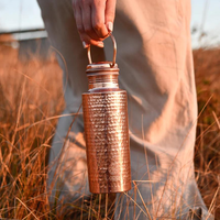 Bouteilles en cuivre martelé, 100 % cuivre, capacité 30 oz, avec couvercle et poignée, design classique, écologiques, résistantes à l'eau bouillante, pour l'extérieur