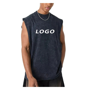 Débardeurs de sport surdimensionnés pour hommes vêtements de sport sans manches en détresse Vintage Singlet lavage à l'acide entraînement Fitness gilet d'entraînement - Product Image 3