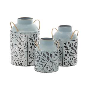 Juego de 3 Jarrones de Metal con Acabado Gris Vintage, Perfectos para Decoración de Jardín al Aire Libre, Patio y Terraza, Estilo Artesanal de la India - Product Image 1