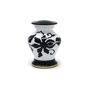 Urne funéraire florale noire et blanche pour adulte avec base dorée - Product Image 1