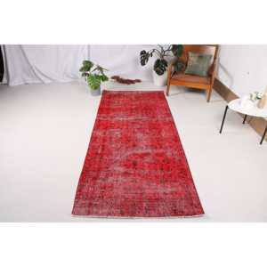 Tapis turc vintage 3,2x8 pieds, tapis en laine rouge et noir à motifs floraux - Product Image 1