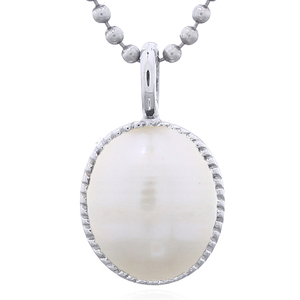 Pendentif élégant ovale en nacre et argent 925 serti - Product Image 1