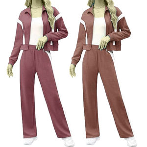 ชุดลำลองสปอร์ตสำหรับผู้หญิง ชุดฤดูร้อน รับทำโลโก้ ผ้าฝ้าย 100% กางเกงขายาวทรงกว้างเข้ารูป ชุด 2 ชิ้น เสื้อแจ็คเก็ตมีซิป - Product Image 6