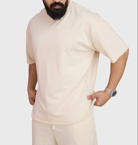 Boxy เสื้อยืดลำลองผู้ชายสีขาวล้วน, เสื้อยืดผ้าฝ้าย60% นุ่ม40% โพลีเอสเตอร์ถักขอบดิบพอดีกับสิ่งแวดล้อม - Product Image 2