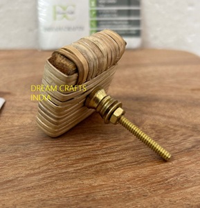 Top qualité d'exportation rotin naturel bouton carré meubles tire poignées de placard en laiton pour cuisine chambre commode matériel - Product Image 2