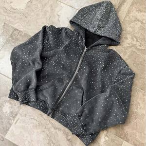 Streetwear personnalisé de créateur Sweat à capuche unisexe épais et court Broderie délavée à l'acide Applique Patchwork Distressed Hoodies pour hommes - Product Image 3