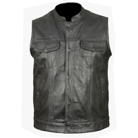 HMB-5080C Gilet en cuir noir pour motard homme, coupe-vent, respirant, style vintage, été, vente en gros