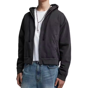 Custom Distress Embroidery Hoodie Streetwear Boxy Acid Wash <b>Cropped</b> <b>Zip</b> <b>Up</b> Hoodies - Product Image 4