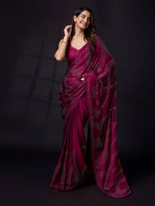 Trendmalls <b>Women's</b> Rangoli Silk Saree with Unstitched Blouse Piece (K1093-<b>Purple</b>) Indian & Pakistani <b>Clothing</b> - Product Image 2
