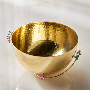 Bol de service alimentaire en acier inoxydable argent et or avec design floral écologique pour les fruits et les noix de vente d'usine de fête - Product Image 1