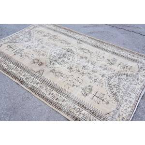 Alfombra turca Vintage Beige-Marrón 5,6X8,9 pies Tejido plano de lana con patrón de retazos para decoraciones de sala de estar Uso de pasillo - Product Image 2