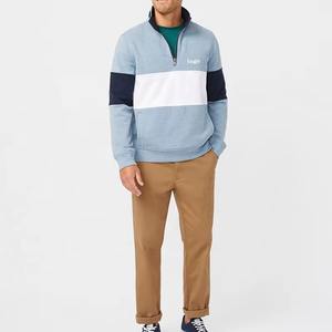 1 \ 4 Media cremallera Manga larga Otoño Invierno Sudadera de alta calidad Bordado personalizado Logo Color Block Hombres Sudadera - Product Image 3