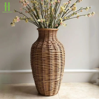 Vase de sol en rotin naturel vintage, écologique, tissé à la main, en osier, cannelé, cylindrique, rustique, pour la décoration de la maison et de mariage
