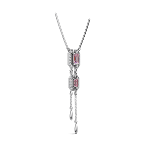 IGI Certified Lab Grown Diamond Emerald Cut Pink <b>Ruby</b> Halo Pendant <b>Necklace</b> in 18K Gold Modern Geometric Designer <b>Necklace</b> - Product Image 4