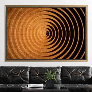 Obra de arte moderna impresa en lienzo: Elegante diseño circular de placa de madera, LIEÑZO CON MARCO DORADO - Product Image 1