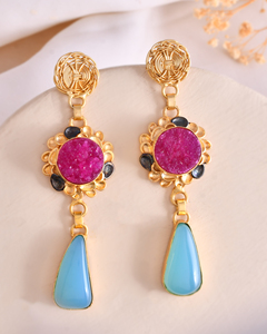 Boucle d'oreille en calcédoine Druzy Multi Gemstone Handmade Fancy Gold & Black Plated Jewelry Bezel Setting Anniversary - Product Image 3