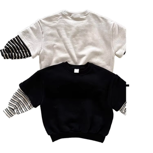 Sweat-shirts pour bébés garçons à blocs de couleur, design patchwork, 100% coton tricoté, col rond, sweat-shirts pour enfants, pull tendance pour jeunes, OEM - Product Image 1