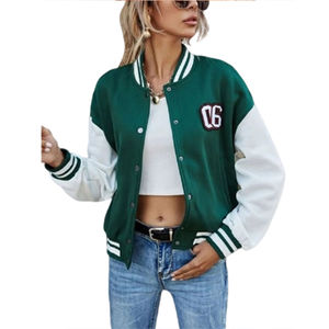 Chaqueta Vintage de Gran Tamaño para Mujer, Abrigo Informal de Béisbol con Letras, Mangas de Cuero, Transpirable, Relleno de Algodón, Primavera - Product Image 5