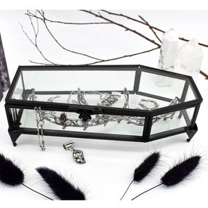 Nouvellement conception cosmétique bijoux stockage organisateur métal décor verre cercueil en forme boîte d'emballage noir mat fini pour le stockage - Product Image 1