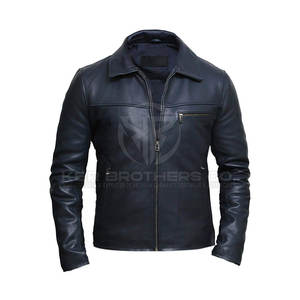 Blouson aviateur vintage en cuir pour homme col montant logo avant respirant hiver design élégant cuir véritable souple - Product Image 1