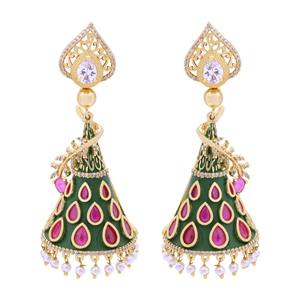 Boucles d'oreilles élégantes en plaqué or AD Jumki Boucles d'oreilles traditionnelles AD Bijoux artificiels de luxe Bijoux de fête à la mode fiables - Product Image 2