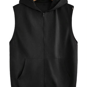 OEM al por mayor 100% algodón hombres gimnasio camiseta sin mangas diseño ligero cremallera con logotipo personalizado liso Fitness Running Top - Product Image 1