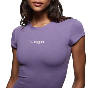 Camiseta de entrenamiento duradera púrpura Lisa ajustada con impresión personalizada para mujer - Product Image 2