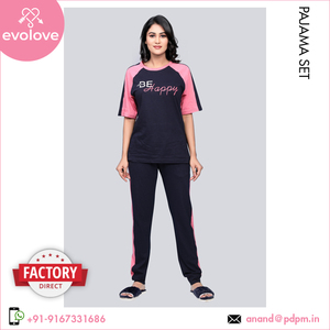 Distribuidor a granel que vende calidad duradera 100% algodón señoras ropa de dormir medias mangas Conjunto de pijama de dos piezas para mujer - Product Image 2