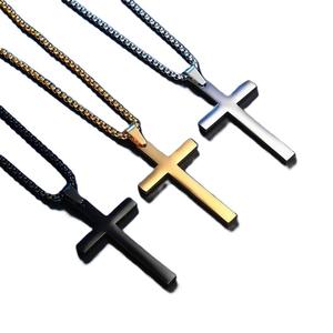 Wholesale Fashion Hiphop Jewelry High Polished Alloy Gold ,Black,Silver Long Chain Small Boys Cross Pendant Necklace for Men - Product Image 1