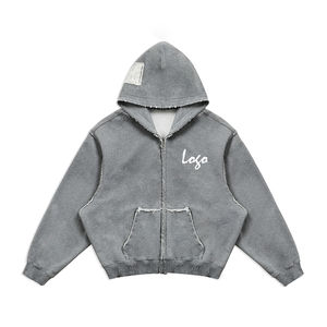 Sweat à capuche surdimensionné avec impression de logo graffiti personnalisée, coton lourd 460g, molleton français, fermeture éclair, sweat à capuche court - Product Image 1