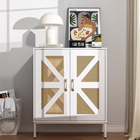 Buffet de Rattan Branco com Portas e Prateleiras, Mesa Console de Estilo Mid Century para Sala de Estar, Cozinha e Sala de Jantar