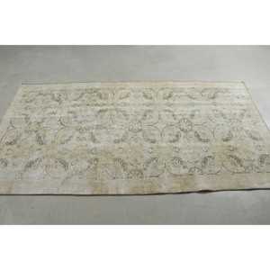 Tapis turc vintage de 3,5 x 6,9 pieds, tapis en laine blanche unie - Product Image 3