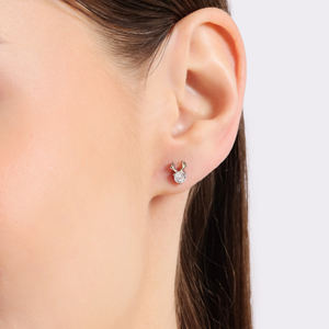 Boucles d'oreilles en bois de renne festif en argent sterling avec centre CZ étincelant de 4mm pour les looks de bijoux de mode d'hiver de vacances - Product Image 6