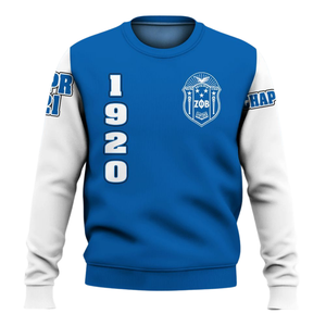 Sudadera con Cuello Redondo de la Hermandad Zeta Phi Beta para Mujer, Azul, 1920, Letra Griega Bordada - Product Image 1