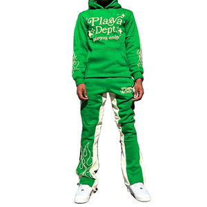 Survêtement évasé 100% coton de haute qualité logo personnalisé sweat à capuche et jogging évasé ensemble deux pièces ensemble survêtement évasé imprimé - Product Image 1