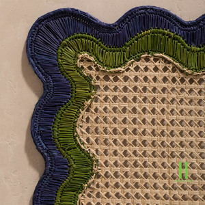 Luxury Navy <b>Green</b> Wavy Placemat Woven Rattan Charger Plates Scalloped Rattan Placemat for Dining <b>Table</b> from Vietnam Manufacturer - Product Image 3