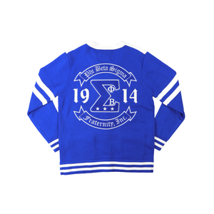 Phi Beta Sigma suéter cárdigan azul real HBCU fraternidad griega ropa 30 lana 70 acrílico Chenille bordado cárdigan de punto - Product Image 3