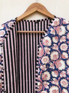 Veste matelassée en coton imprimé bloc à la main avec décoration en cristal tenue quotidienne et tenue de fête pour petite amie taille XL longueur courte - Product Image 5